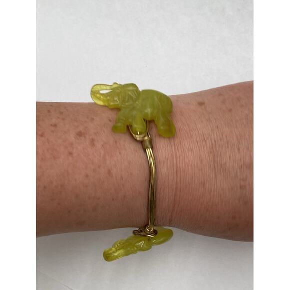 Bourbon and Boweties Bracelet Bangle Green Jade Elephants 7.25” - Picture 5 of 8
